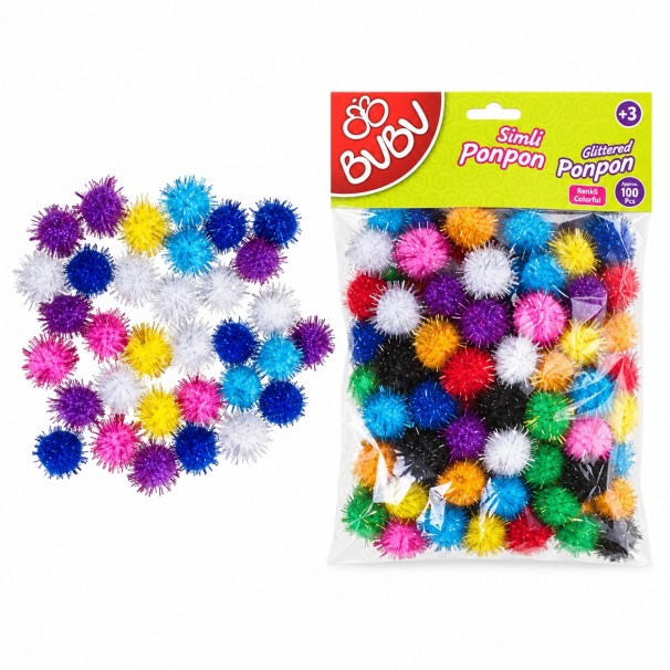 Bubu Ponpon 2 Cm Simli 100'lü Karma (10*15) Bubu Ponpon 2 Cm Simli 100'lü Karma (10*15)