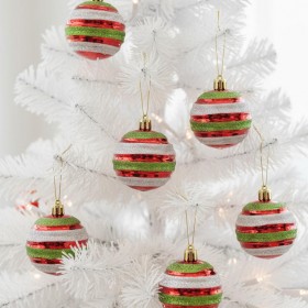 YEŞİL KIRMIZI ÇİZGİLİ YILBAŞI TOPU 6 CM 6 LI