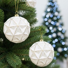 RETRO ALTIN ESKİTME YILBAŞI TOPU BEYAZ 10 CM 2 Lİ