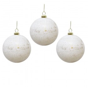 RETRO ALTIN ESKİTME YILBAŞI TOPU BEYAZ 8 CM 3 LÜ