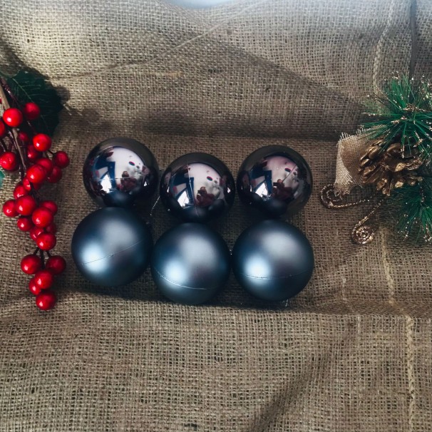 Yılbaşı Ağaç Süsü Uzay Gri Top 6lı Mat Ve Parlak 6 Cm